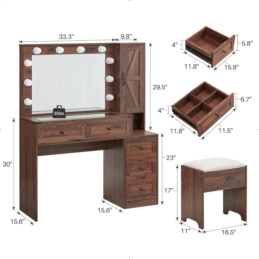 Modern Makeup Vanity Desk with LED Mirror and Cabinet Bedroom Furniture