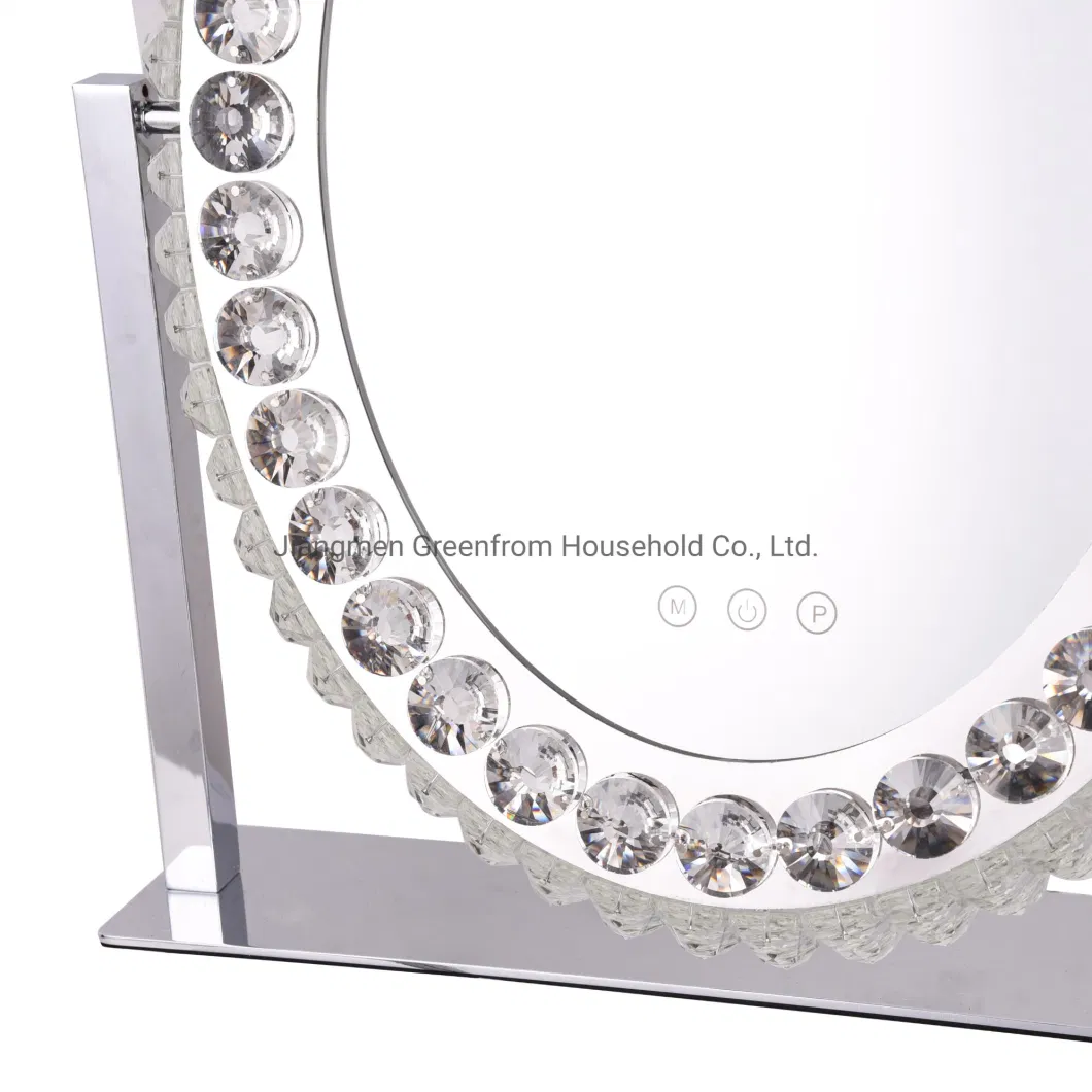 Oval Shape Luxury Rhinestone Lighted Mirror for Living Room Dressing Room Beauty Salon Mirror