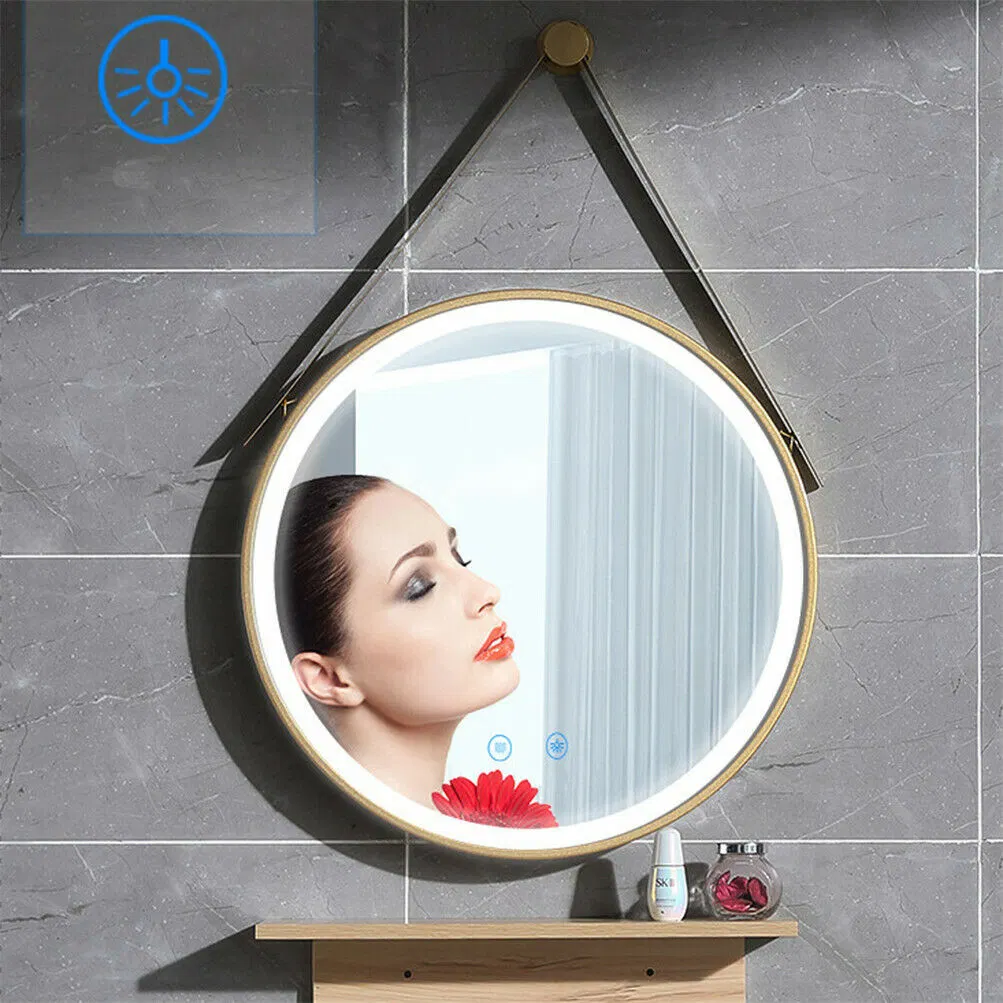 LED Lighted Round Wall Mount or Hanging Mirror Bathroom Vanity Mirror Gold Frame