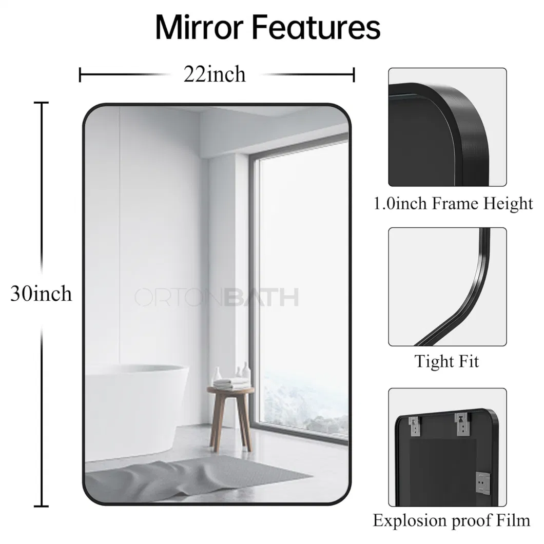 Ortonbath1 Empire Art Direct Modern Rectangular Large Wall Decorating Wall Mirror for Vanity &amp; Bathroom with Solid Wood Beveled Frame