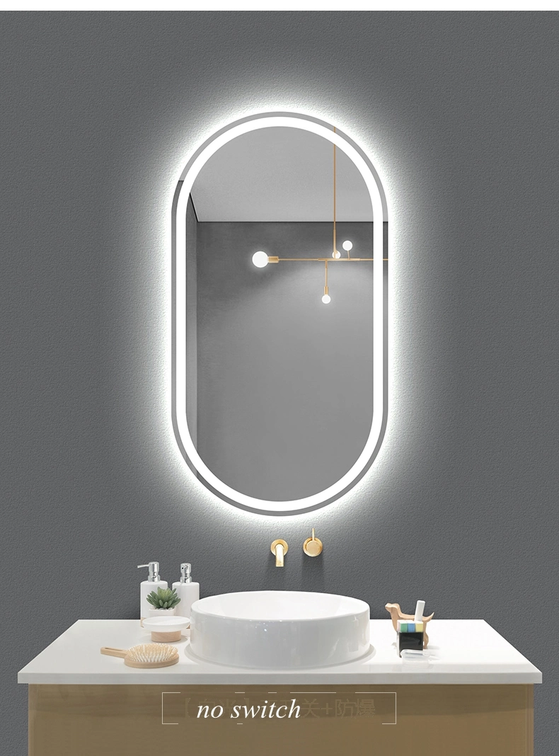 Oval Egg Frameless Stepless Silver Home Wall Decorative LED Smart Mirror