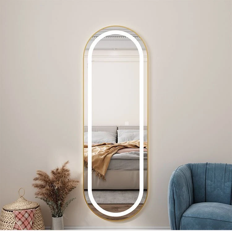 Custom Size Bedroom Large Metal Framed Arched Oval Rectangle Floor Wall Dressing Mirror LED Function Optional