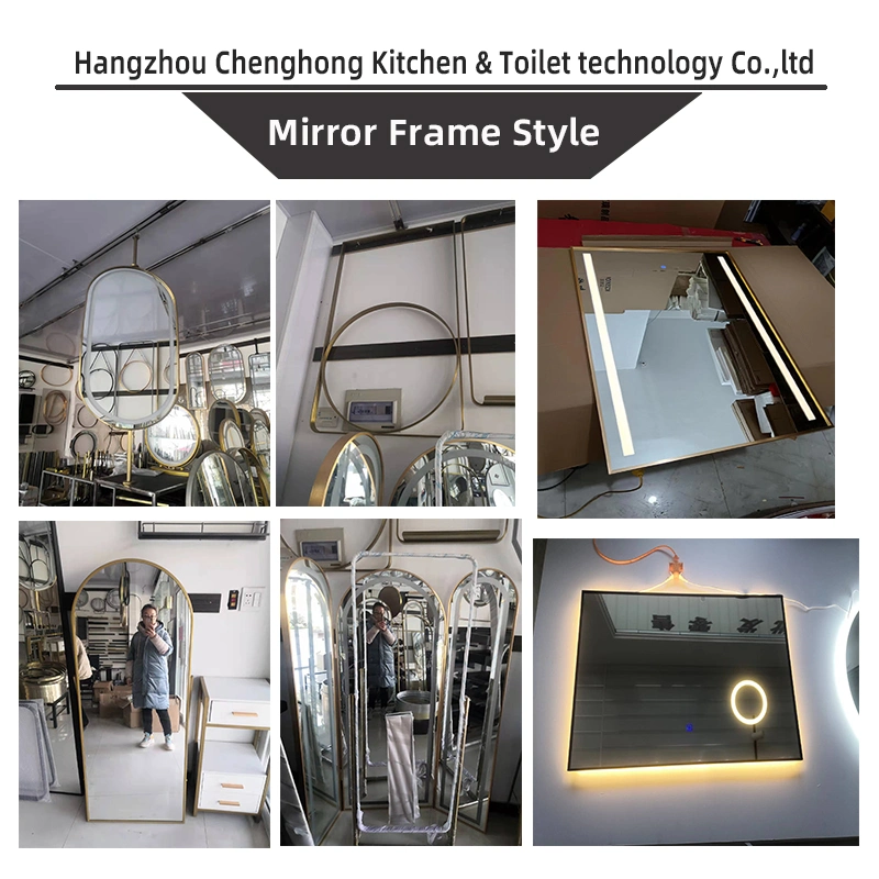 Oval Egg Stainless Steel Metal Gold Frame Glass Tall Length Bathroom Mirror