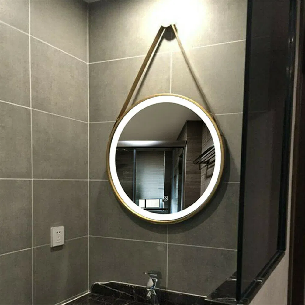 LED Lighted Round Wall Mount or Hanging Mirror Bathroom Vanity Mirror Gold Frame