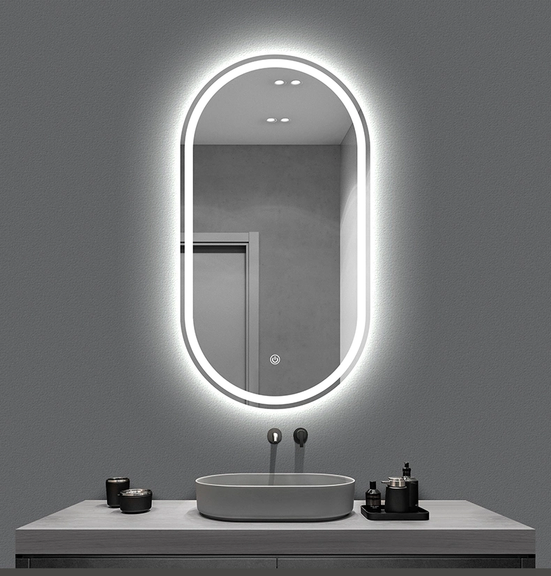 Oval Egg Frameless Stepless Silver Home Wall Decorative LED Smart Mirror