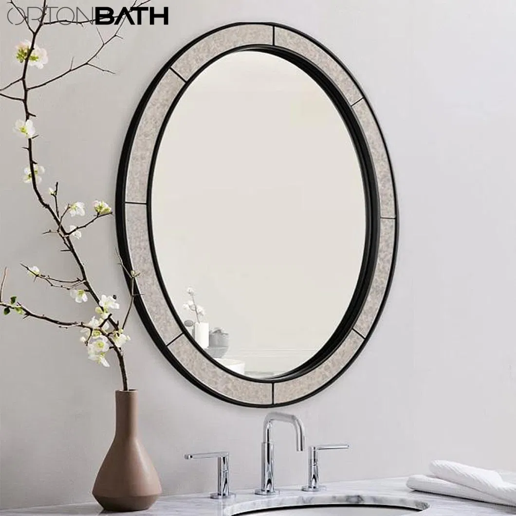 Ortonbath Horizontal Oval Framed Bathroom Wall Mount Mirror Brushed Metal Frame Hanging Mirror for Living Room, Bedroom