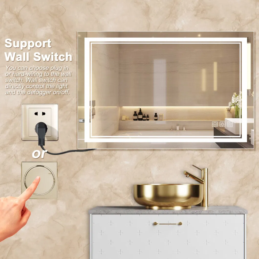 LED Bathroom Mirror with Lights, Gold Framed Wall Mounted Lighted Vanity Mirrors, Anti Fog Design&Dimmable&Touch Switch, Light up Mirror for Housewarming Gift