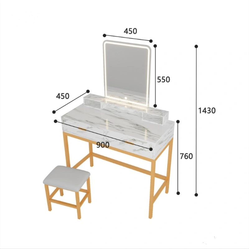 Dressing Table Marble Solid Wood Dressing Table with LED Light Makeup Mirror