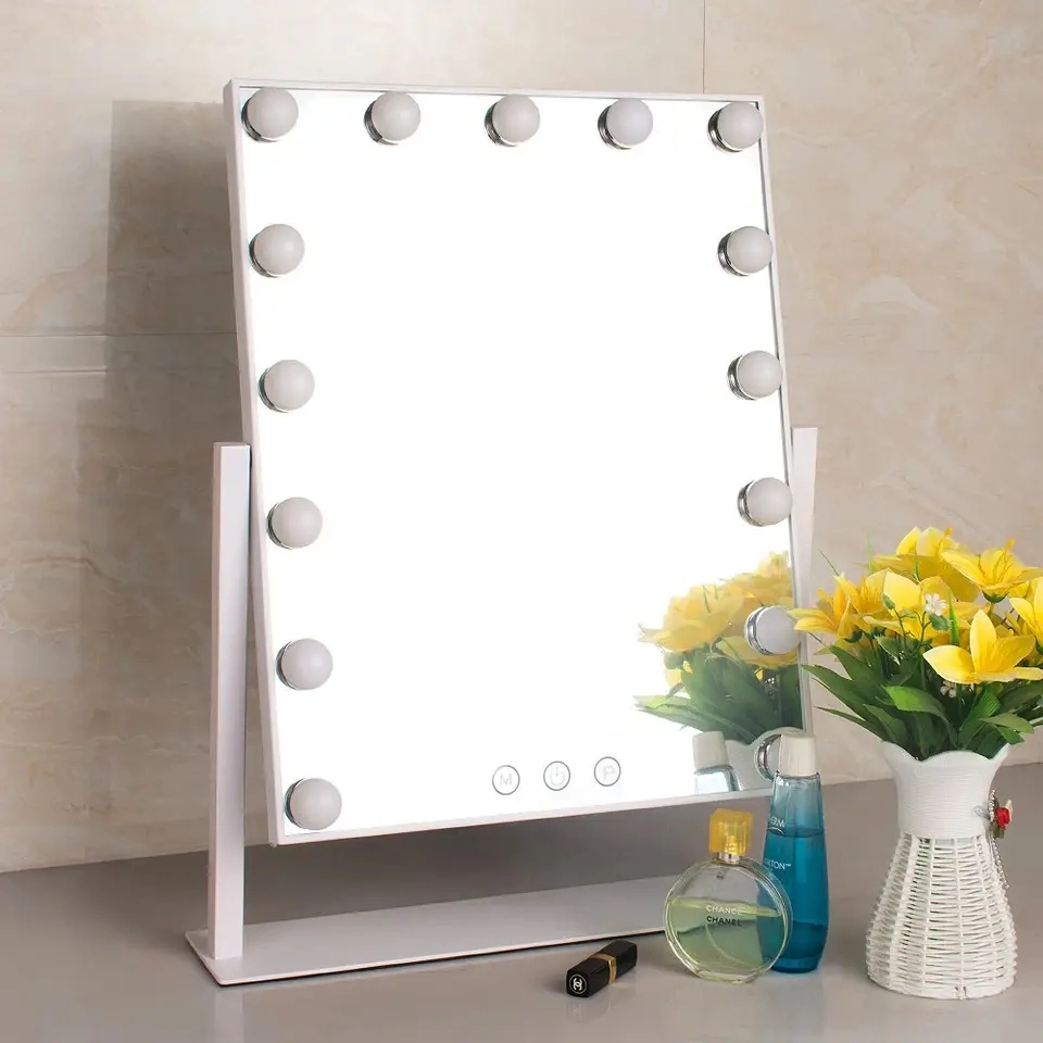 Home Decor Frameless Lighted Vanity Mirror Hollywood Style Mirror Makeup Mirror with LED Bulbs for Dresser