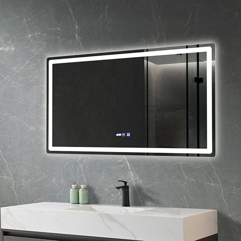 ETL CE Home Decoration Rectangle Shape Fogless Glass Styling Mirror Hotel Full Length Dressing Golden Frame Smart LED Mirror Bathroom Wall Mirrors with Light