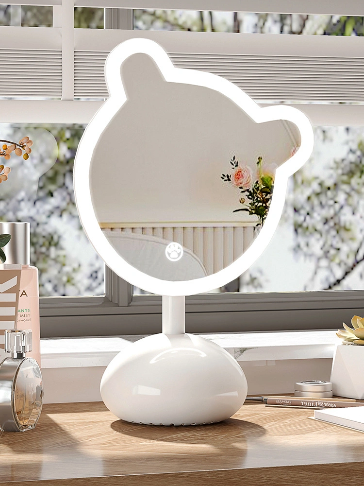 Cute Crooked Neck Bear LED Makeup Mirror with Light Dressing Table Student Dormitory Portable Fill Light Mirror