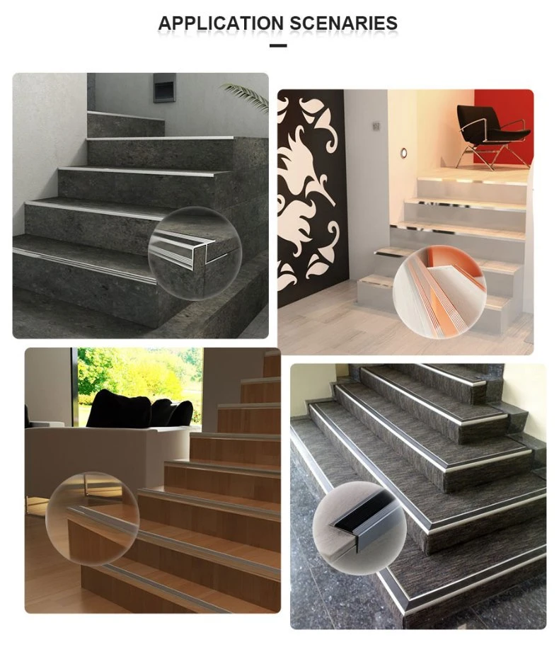 Anti-Slip Aluminum Stair Nosing for Vinyl Floor Rubber Insert Metal