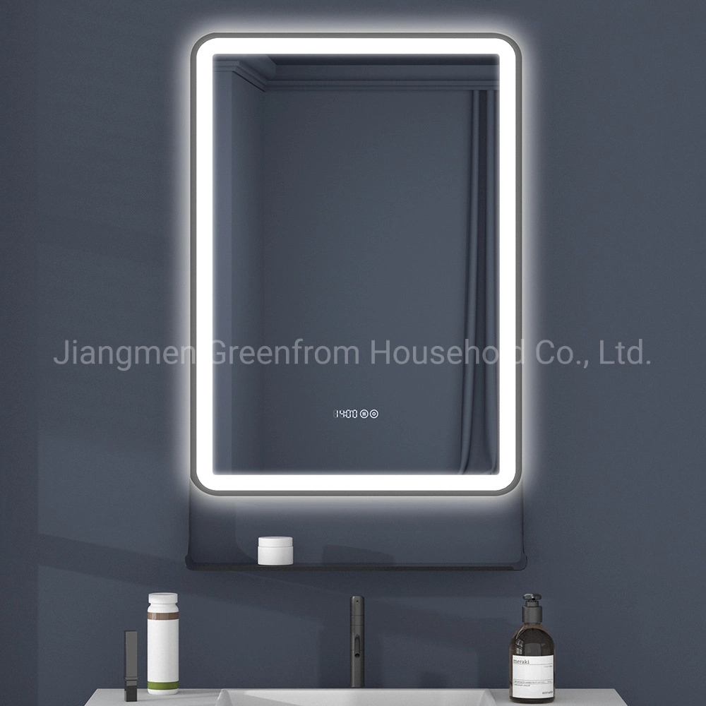 Square Hotel Bathroom Wall Mounted Lighted Vanity Wall Mirror with Shelf