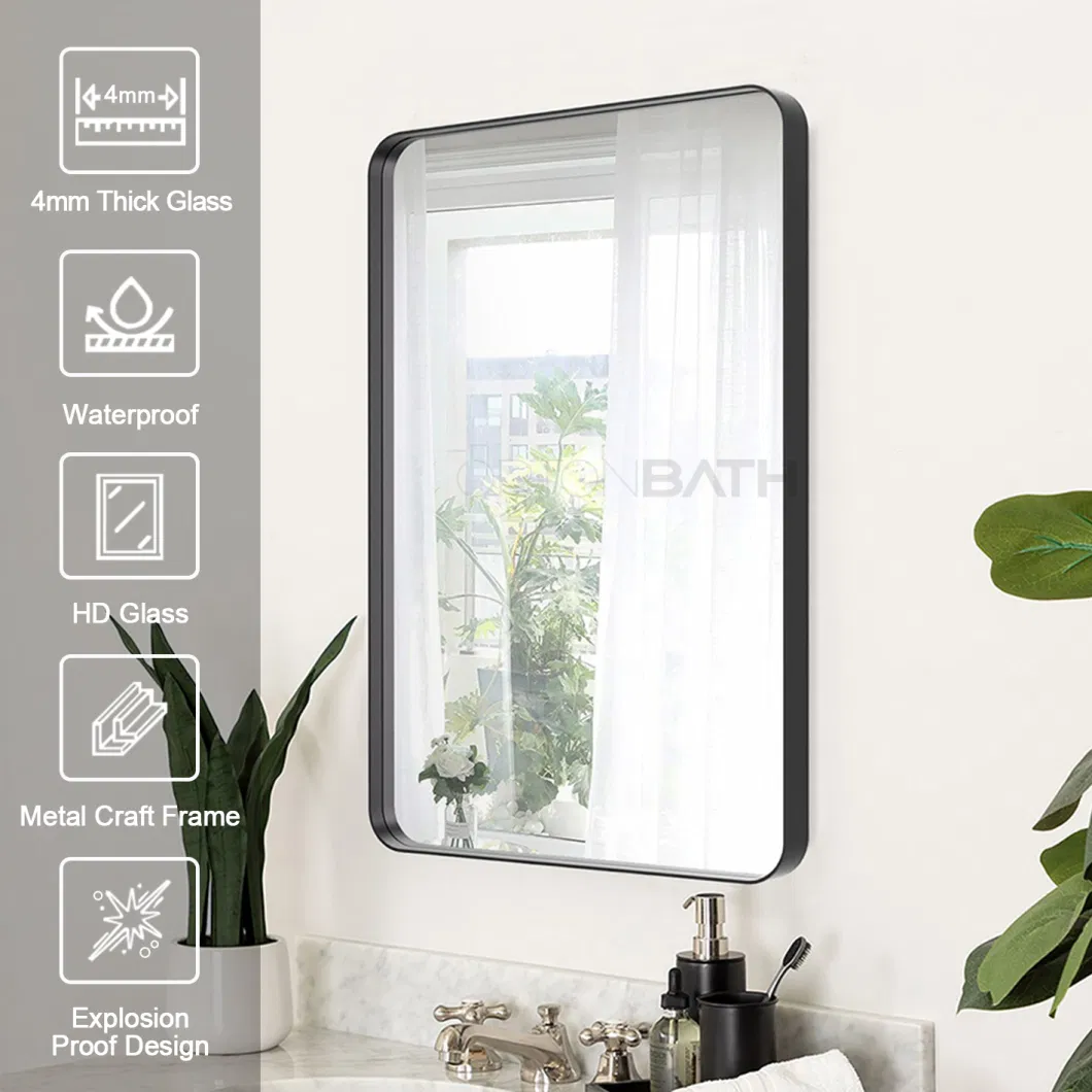 Ortonbath Black Brushed Aluminum Rectangular Bathroom Mirror with Metal Frame, Hanging Mirrors for Living Room Bedroom Bathroom Entryway