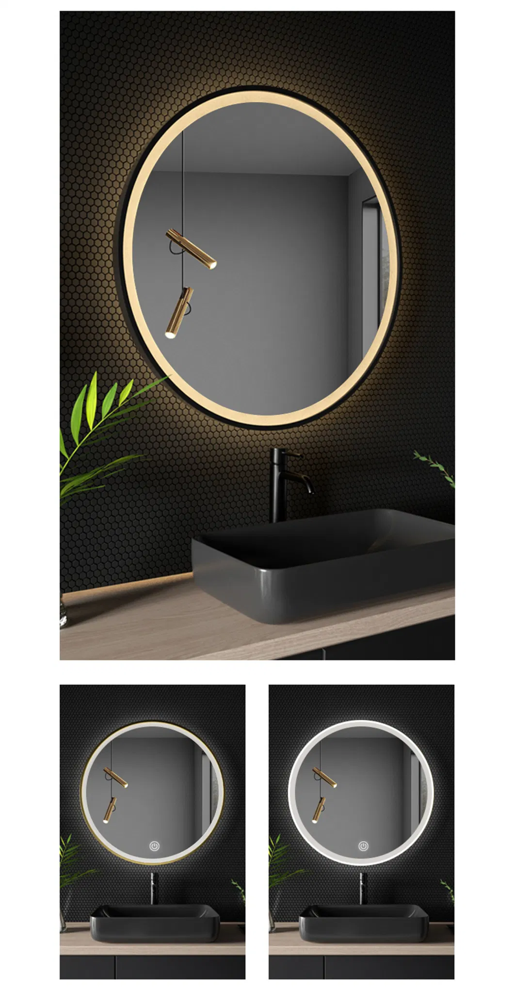 Factory-Supply Arch Oval Rectangle Full Length LED Rectangle Deco Living Room Wall Dressing Mirror