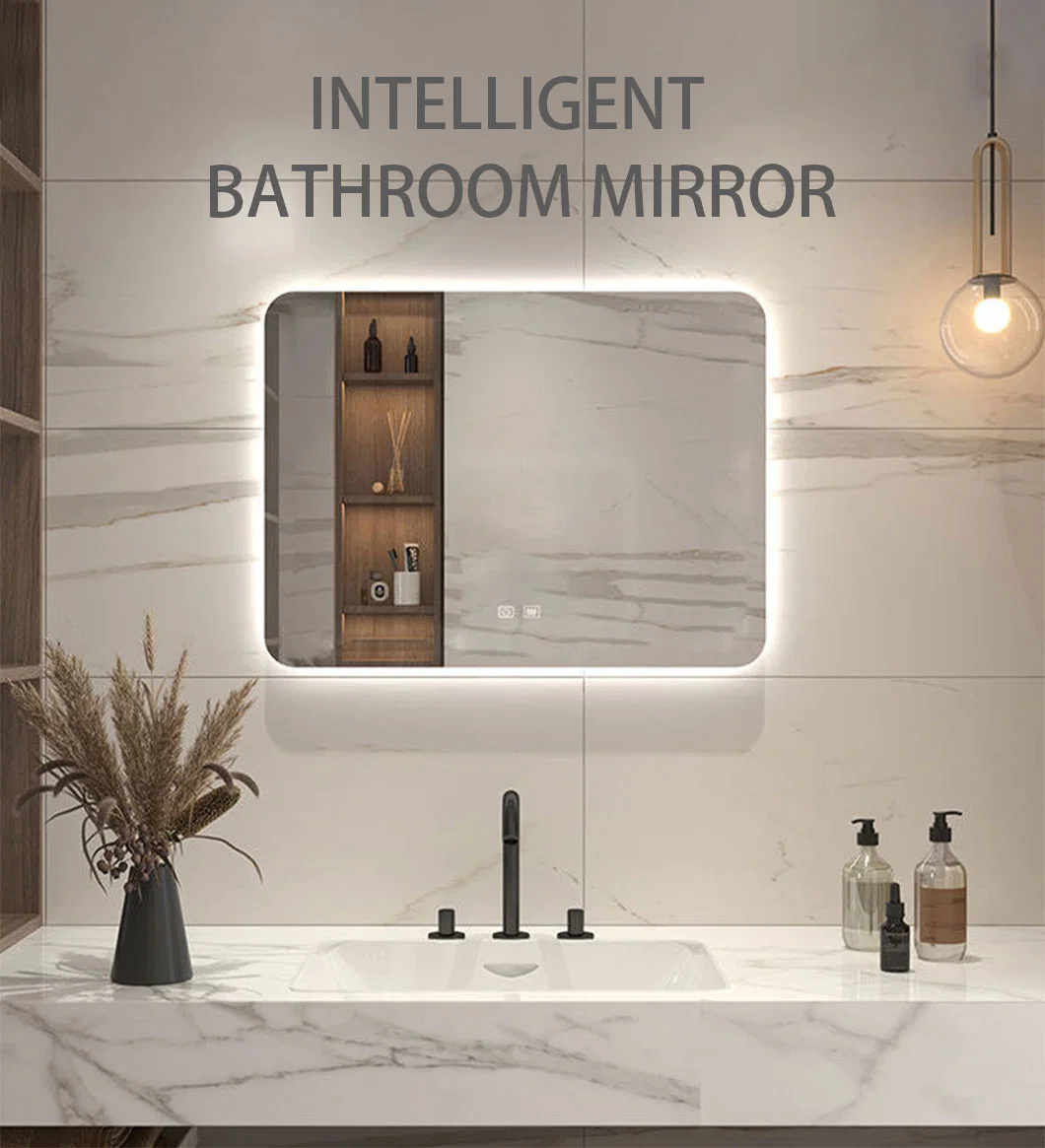 Customized Oversized Wall Mount Bath Vanity Light up Mirror Rectangle Touch Screen Smart Bathroom Mirror LED