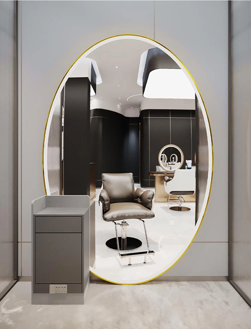 New Fashion Big Size Salon Mirror Customized LED Light Styling Station Beauty Mirror Barber Furniture