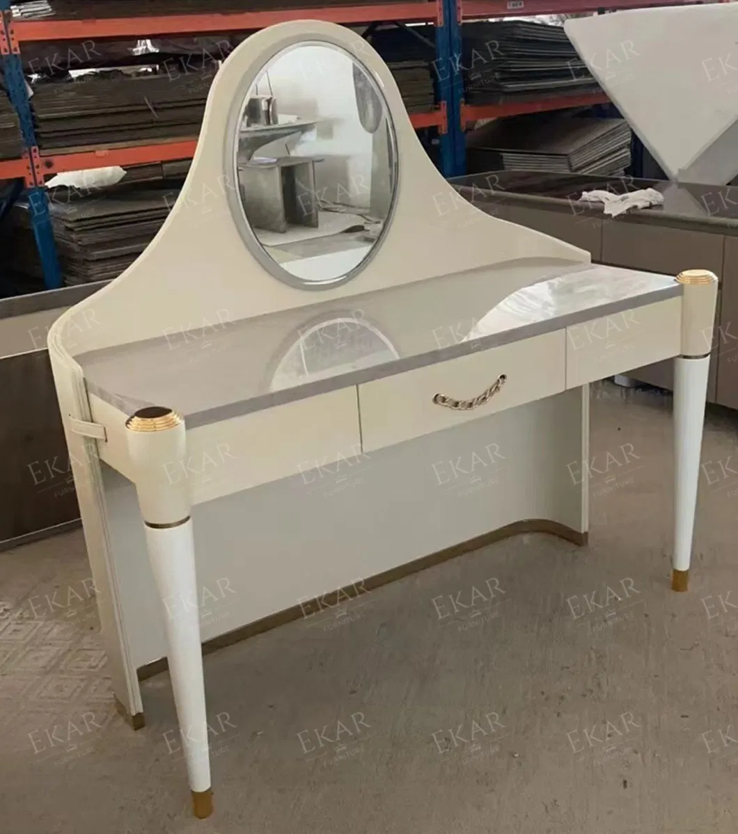 Gold Mirror Steel Vanity Table - Glamorous Makeup Desk with Metallic Accents-Make up