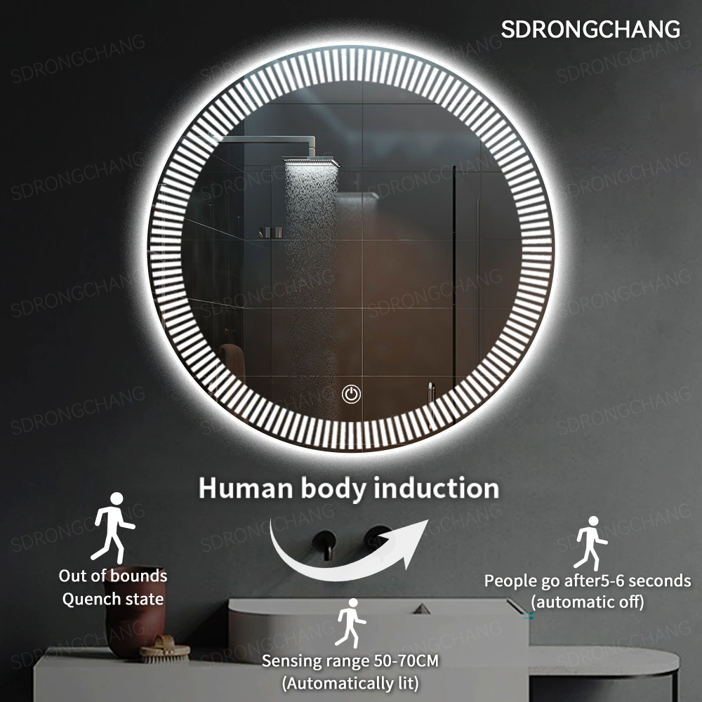 Rongchang 220V/110V Modern Round Wall Makeup Light Bathroom Smart LED Mirror