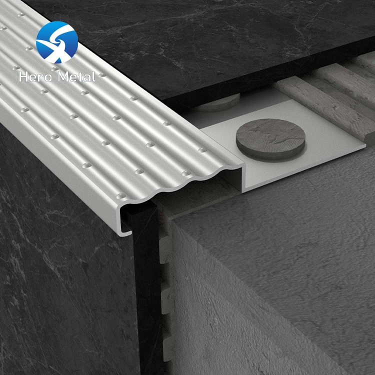 Anti-Slip Aluminum Stair Nosing for Vinyl Floor Rubber Insert Metal