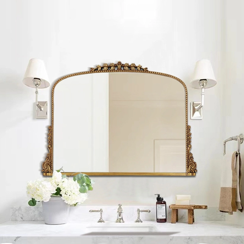 French Light Luxury Retro Arched European Bathroom Mirror Hanging Mirror Bathroom Vanity Mirror Carved Decorative Mirror