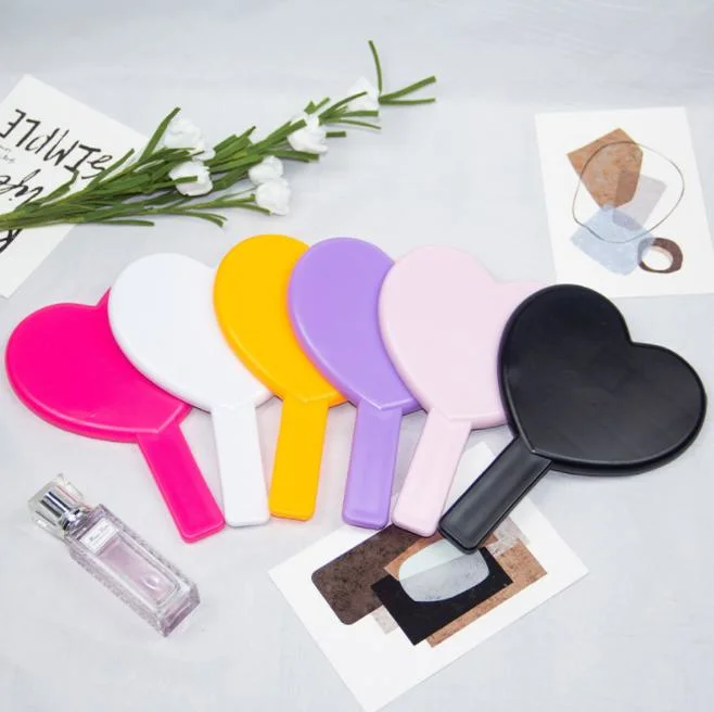 Cosmetic Heart Handheld Mirror Plastic Heart Shape Makeup Hand Mirror