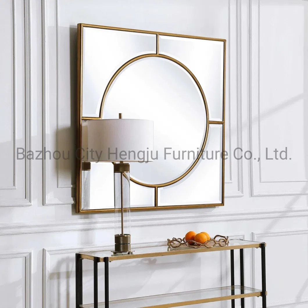 Luxury Design Wall Mounted Decorative Metal Gold Large Square and Round Stainless Steel Frame Wall Mirror for Living