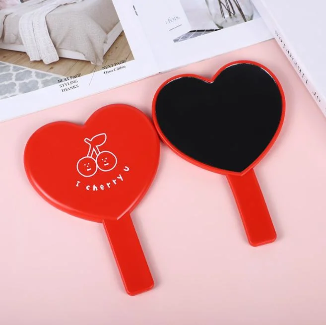 Cosmetic Heart Handheld Mirror Plastic Heart Shape Makeup Hand Mirror