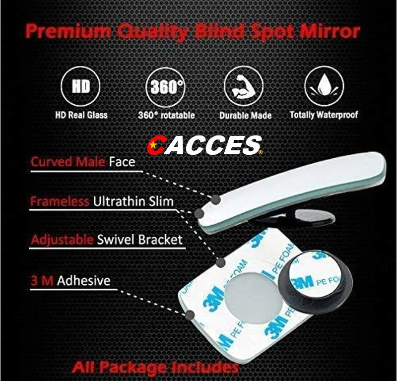 Cacces 2PC Universal Blu-Ray Auto Blind Spot Car Mirror Adjustable Wide Angle Side Rearview Blind Spot Mirror, Super HD Frameless Convex Square Rear View Mirror