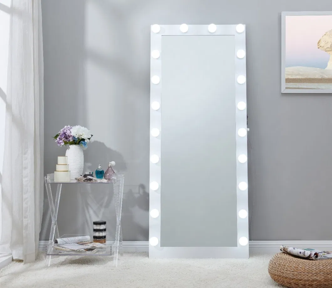 Large Size Full Length Stand LED Lighted Hollywood Style Salon Makeup Mirror with Bulbs