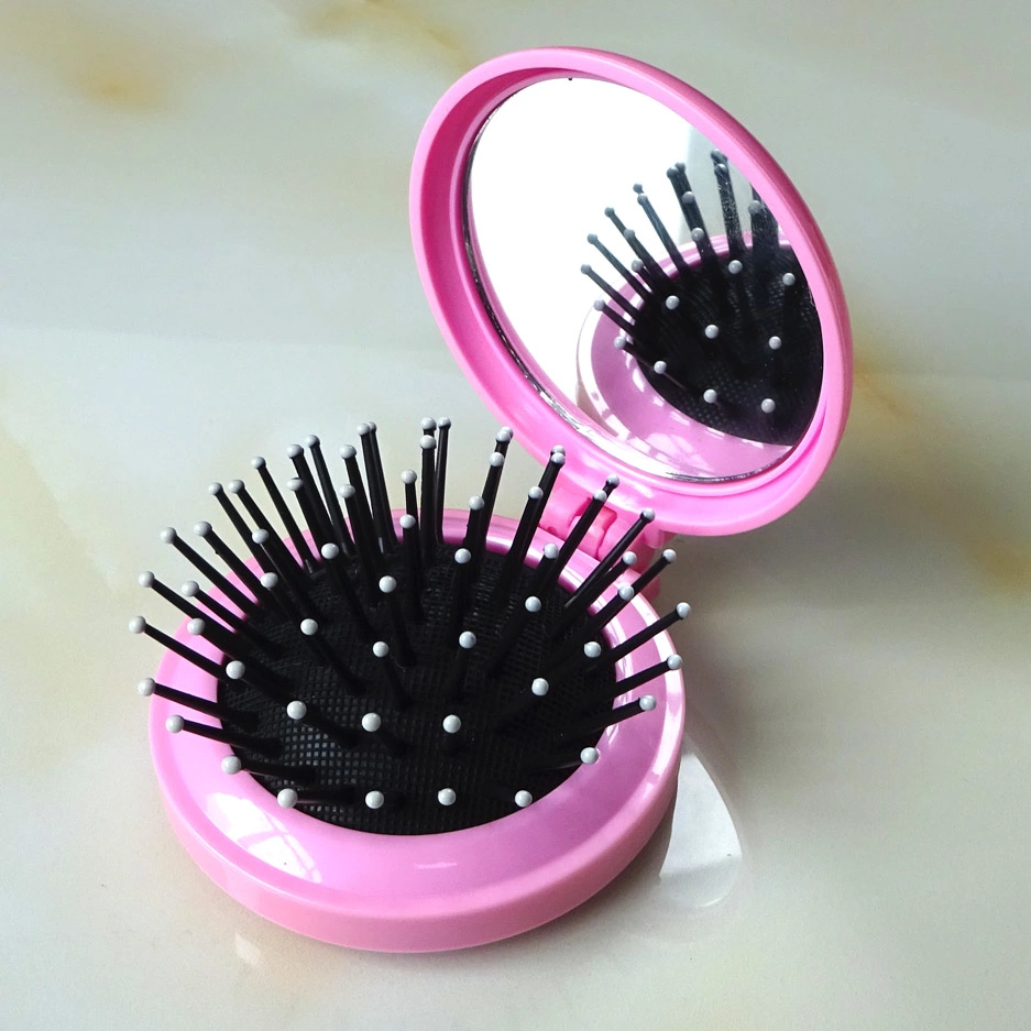 Plastic Portable Double-Sided Mirror Travel Pocket Mini Small Compact Cosmetics Tools Folding Round Shiny Black Makeup Mirror