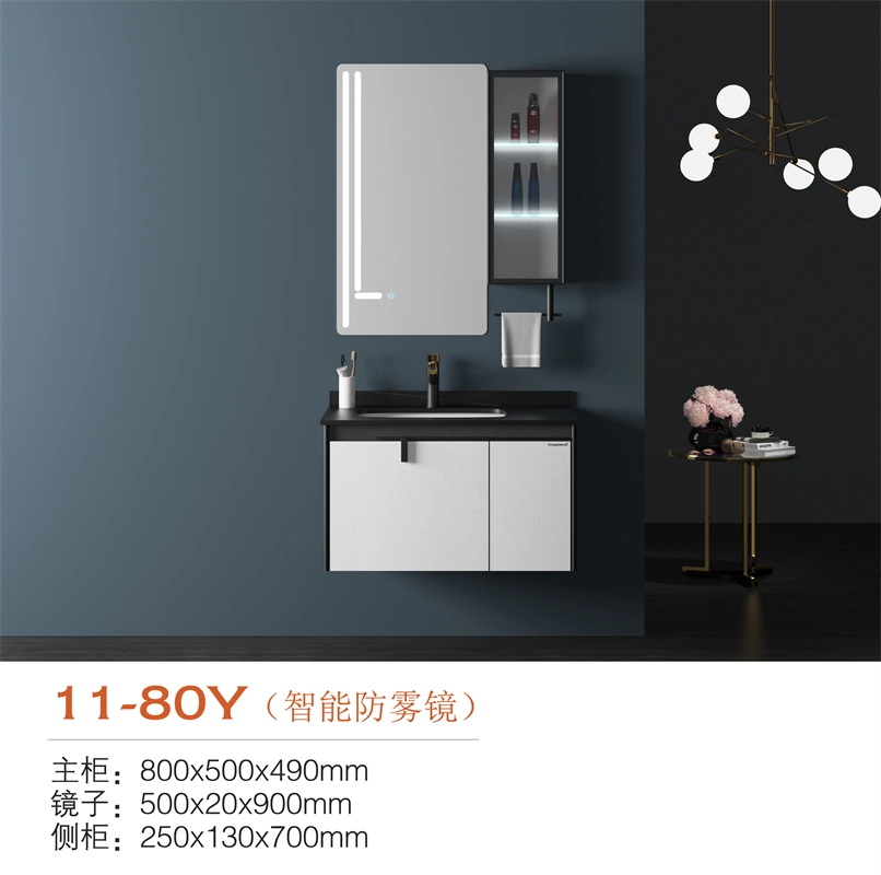 White Bathroom Cabinet Wall Cabinet Solid Wood Cabinet Black Rock Basin Rectangular Shape Mirror with Shine Light Makeup Vanity