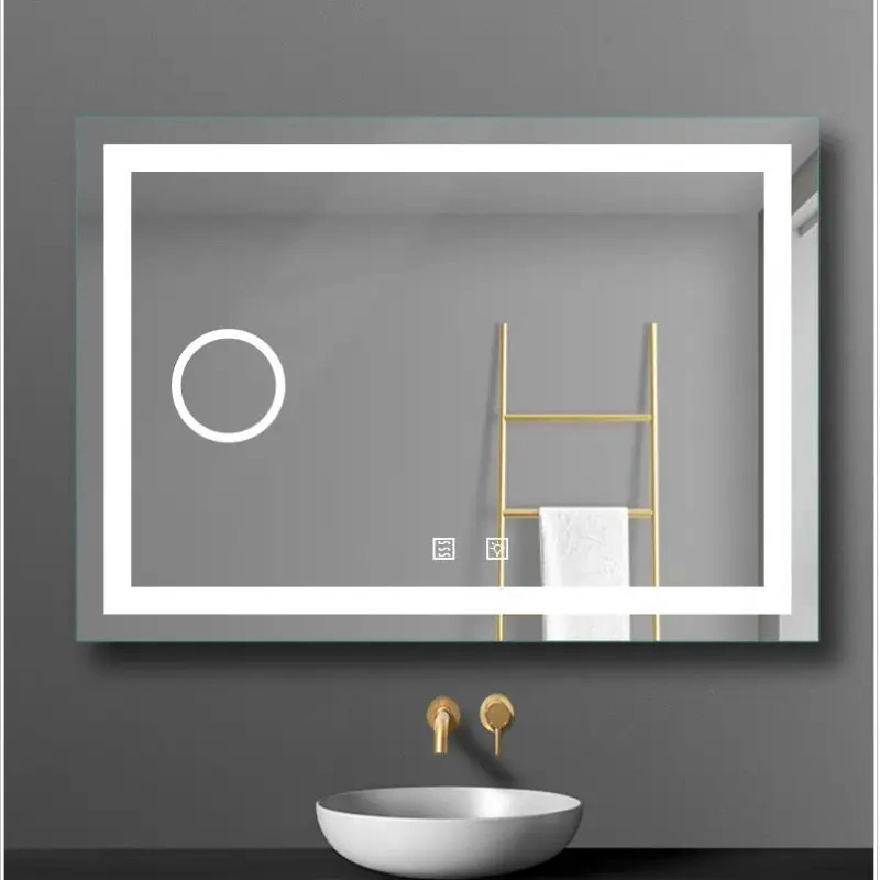 Square Anti-Fog Function Aluminum Frame Thickness Non-Copper LED Defog Bath Mirror with Screen Touch Switch