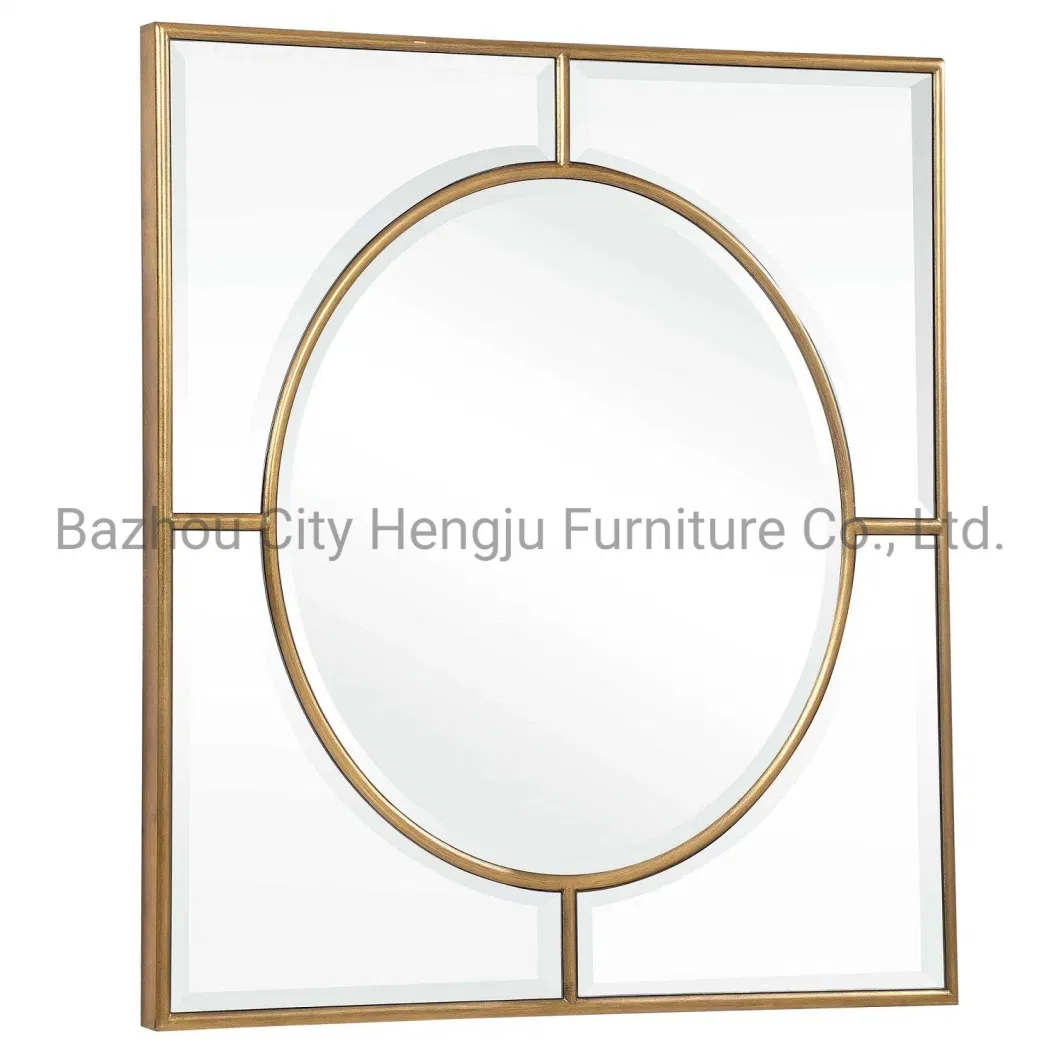 Luxury Design Wall Mounted Decorative Metal Gold Large Square and Round Stainless Steel Frame Wall Mirror for Living