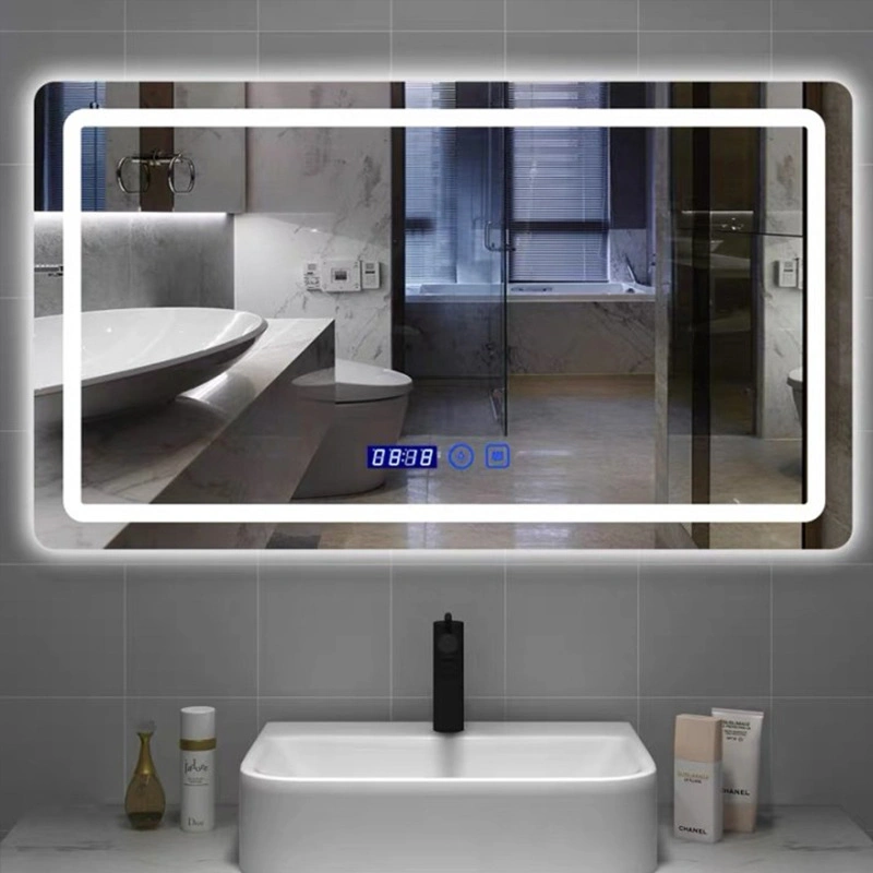 Customizable Diameter 80 Double Touch Screen/Light/Defogging/Time Temperature/Frameless Wall Mounted Bathroom Smart LED Mirror