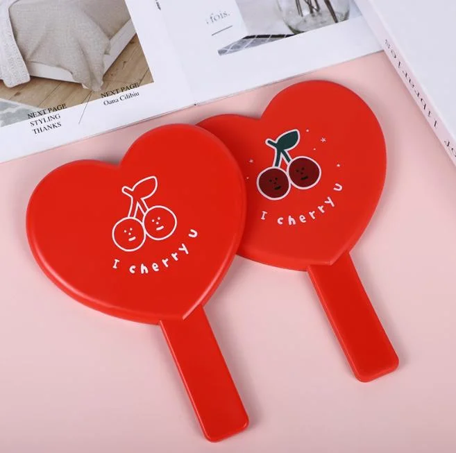 Cosmetic Heart Handheld Mirror Plastic Heart Shape Makeup Hand Mirror