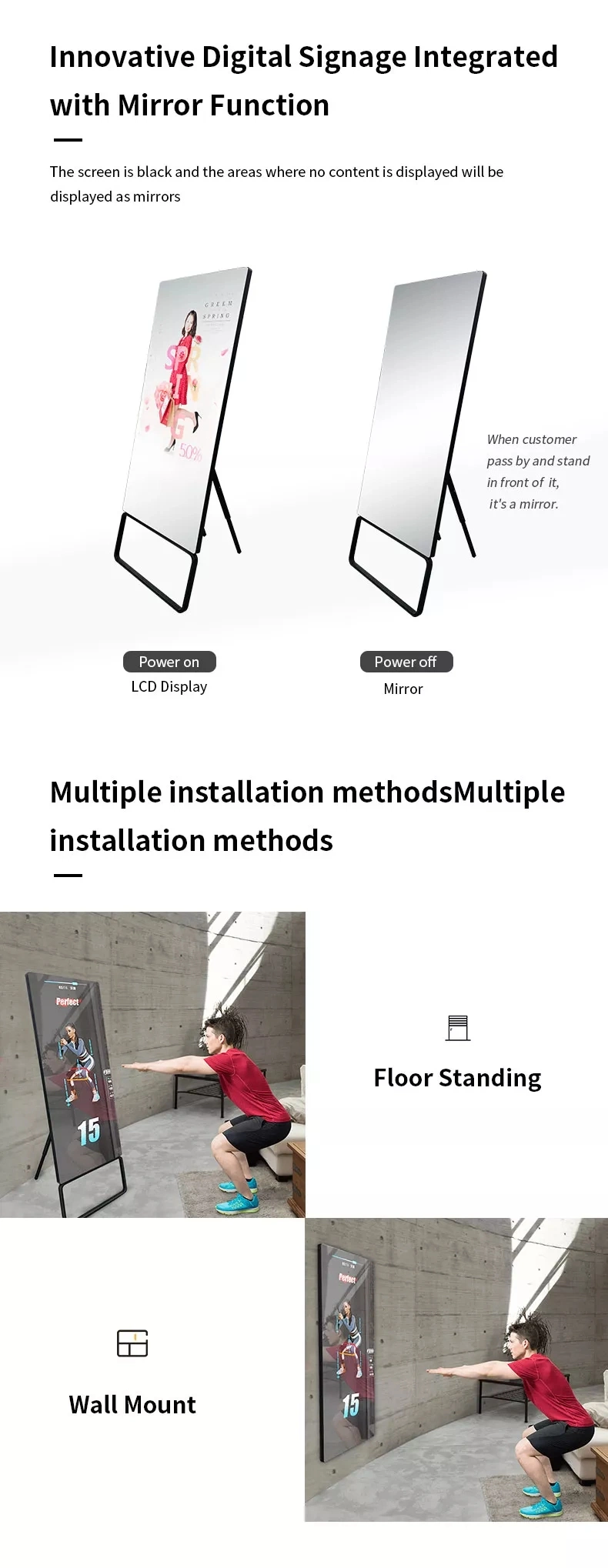 32 43 Inch Floor Stand Digital Signage Android LCD Display Exercise Smart Magic Fitness Mirror Workout