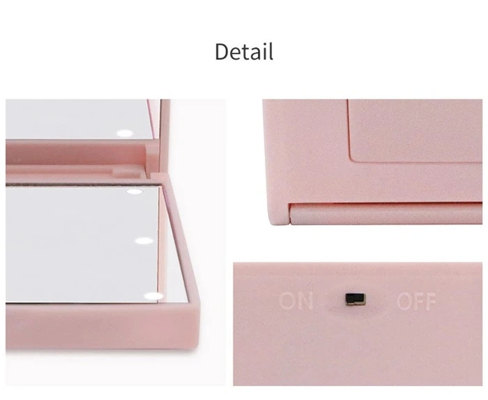 70mm Plastic LED Make up Mirror Personalized 2X Magnify Fill Light Cosmetic LED Square Makeup Mini Handheld Mirror