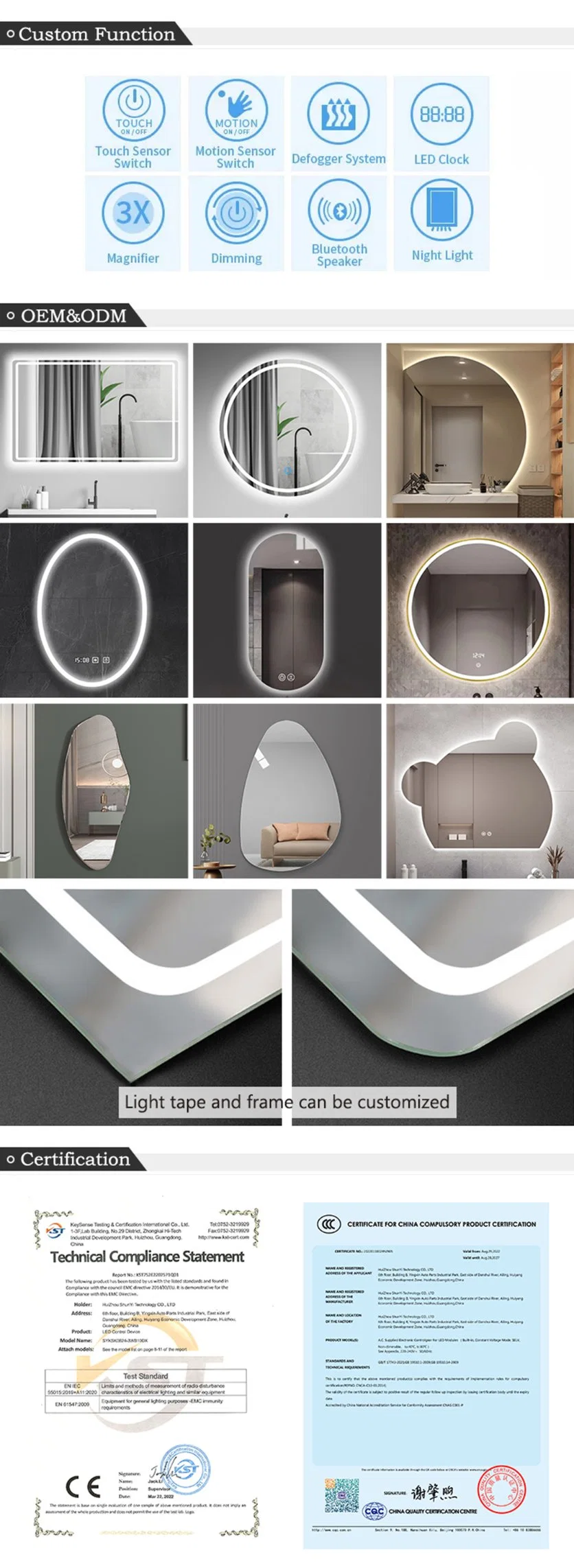 Customized Ayna Square Silver Frameless Wall Mounted Hanging Toilet Mirror in Bathroom