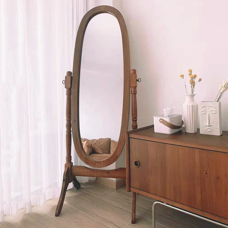 French Retro Solid Wood Mirror Home Floor-Standing Full-Length Mirror