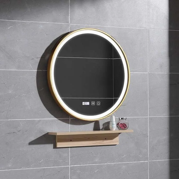 Smart Bathroom Touch LED Luminous Mirror Metal Frame Round Hotel Bathroom Anti-Fog Wall Mirror