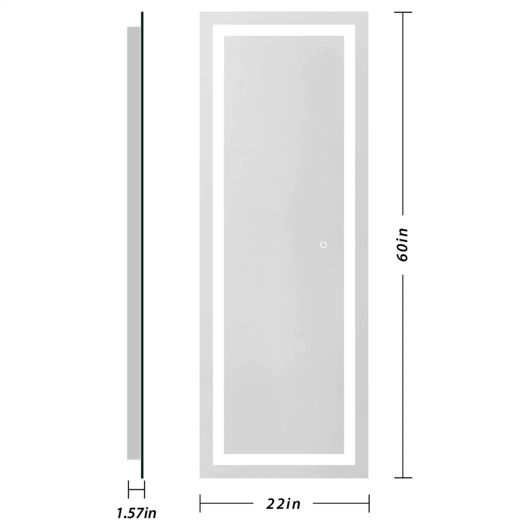 Ortonbath Frameless Floor Standing Retangular 60 X 22 Inch LED Bathroom Full Length Mirror with Lights, Wall Mounted Smart Mirror with Anti-Fog and Adjustable