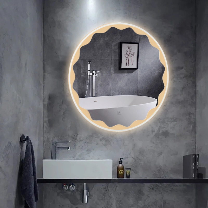 Round Touch Switch Bathroom Light Mirror Wall Hanging Retro Minimalist French Makeup Vanity Mirror with Light