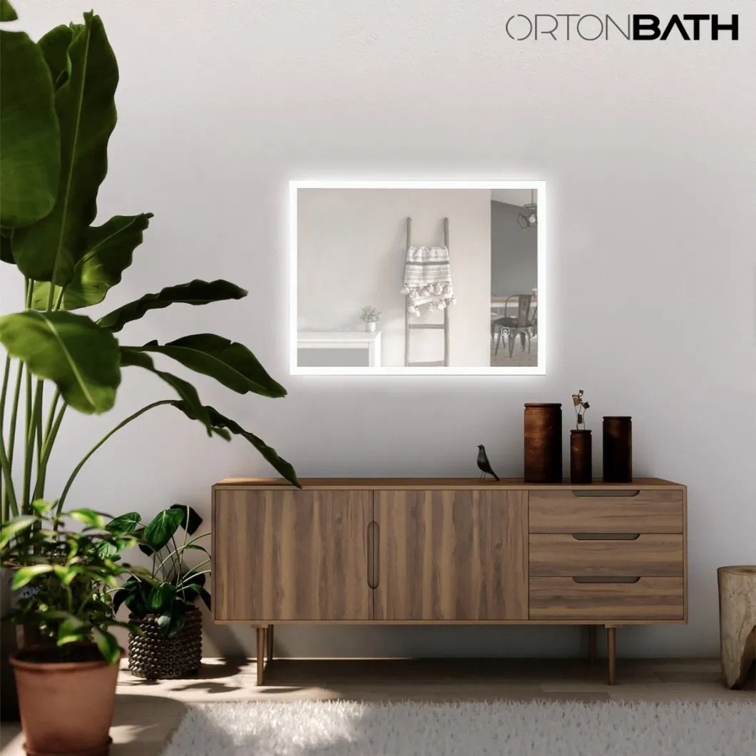 Ortonbath Fitting IP44 Free Frameless Full Length Floor Dressing Mirror LED Lights Touch Sensor Switch Backlit Bathroom Mirror LED Smart Bath Makeup Mirror