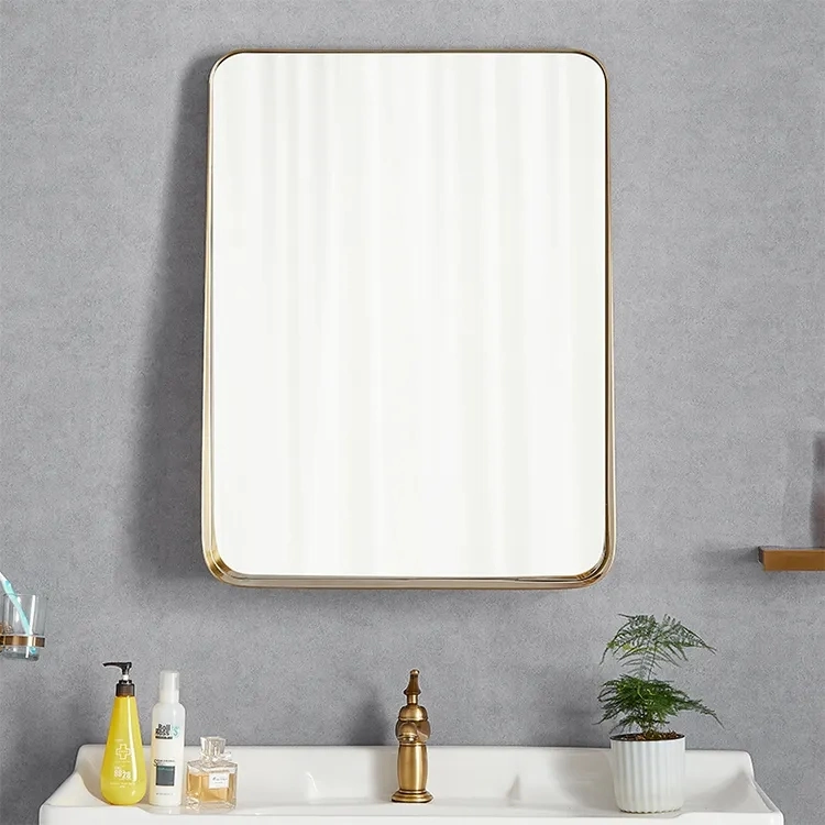 Modern Display Mirror with Shelves Metal Wall Mirror Bathroom Mirror Furniture