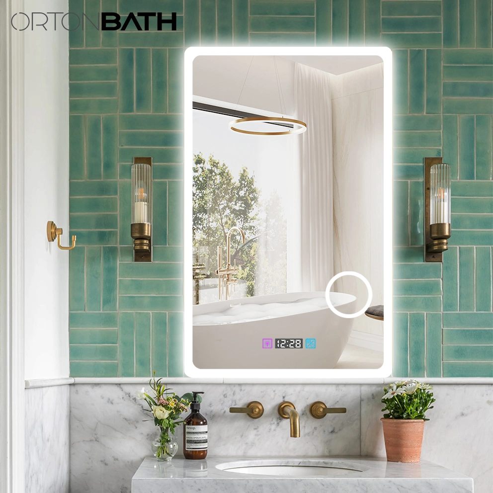 Ortonbath Vertical Vanity Smart Mirror with Lights Wall Mounted 24X32 Inch Dimmer Defogger Clear Shatterproof LED Bathroom Mirror with Magnifier