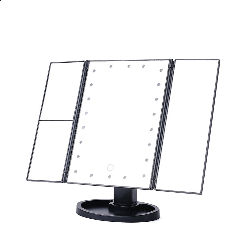 Three-Fold Beauty Mirror with Light Mirror Magnifying Light LED Makeup Mirror Desktop Storage Vanity Mirror