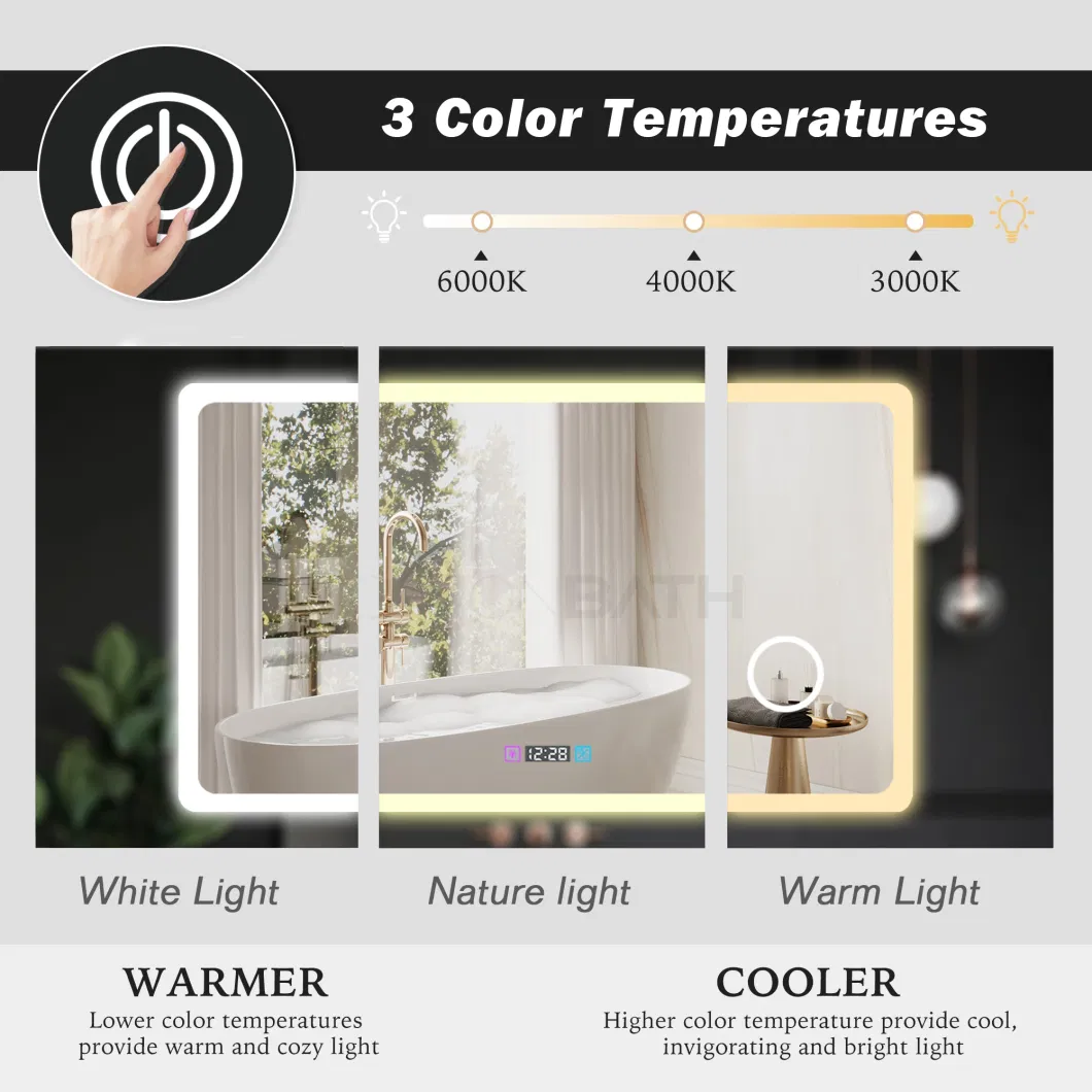 Ortonbath Vertical Vanity Smart Mirror with Lights Wall Mounted 24X32 Inch Dimmer Defogger Clear Shatterproof LED Bathroom Mirror with Magnifier