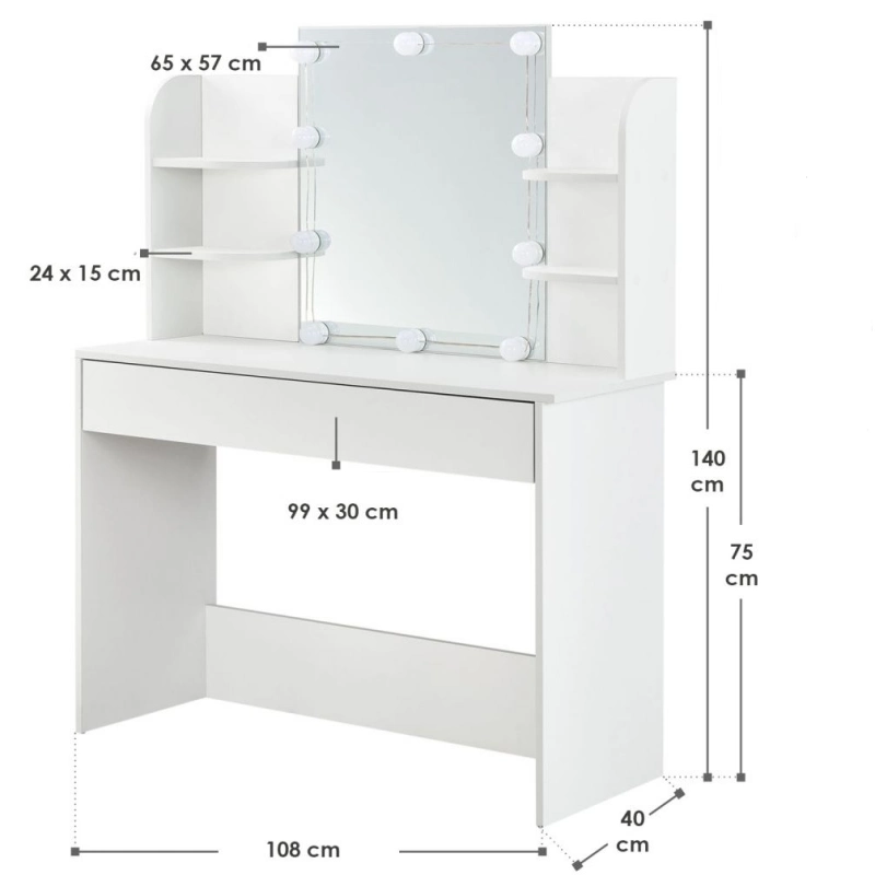 White Vanity Table with Mirror and Drawers 0621