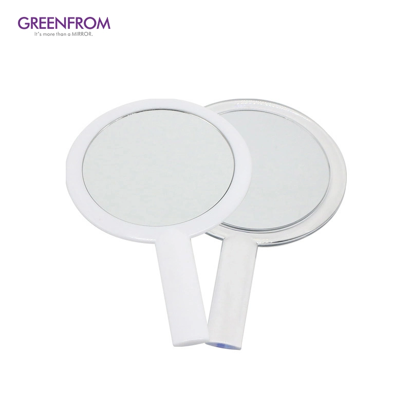 1X/2X Plastic Portable Standing Round Single Side Cosmetic Hand Held Mirror Gmsd2701